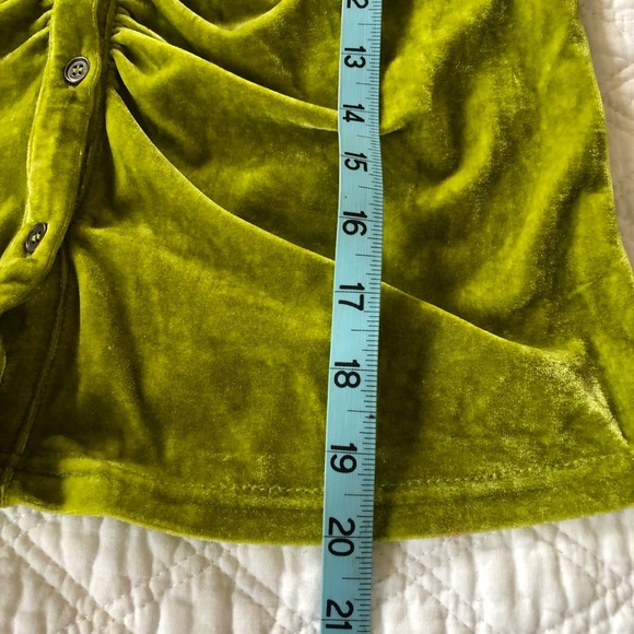 Neon Lime Crushed Velvet Button-Up Women's Shirt - Picture 9 of 10